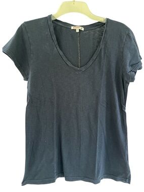 Sundry Pima Cotton V-Neck Tee In Navy Blue with Gold Thread 2 M